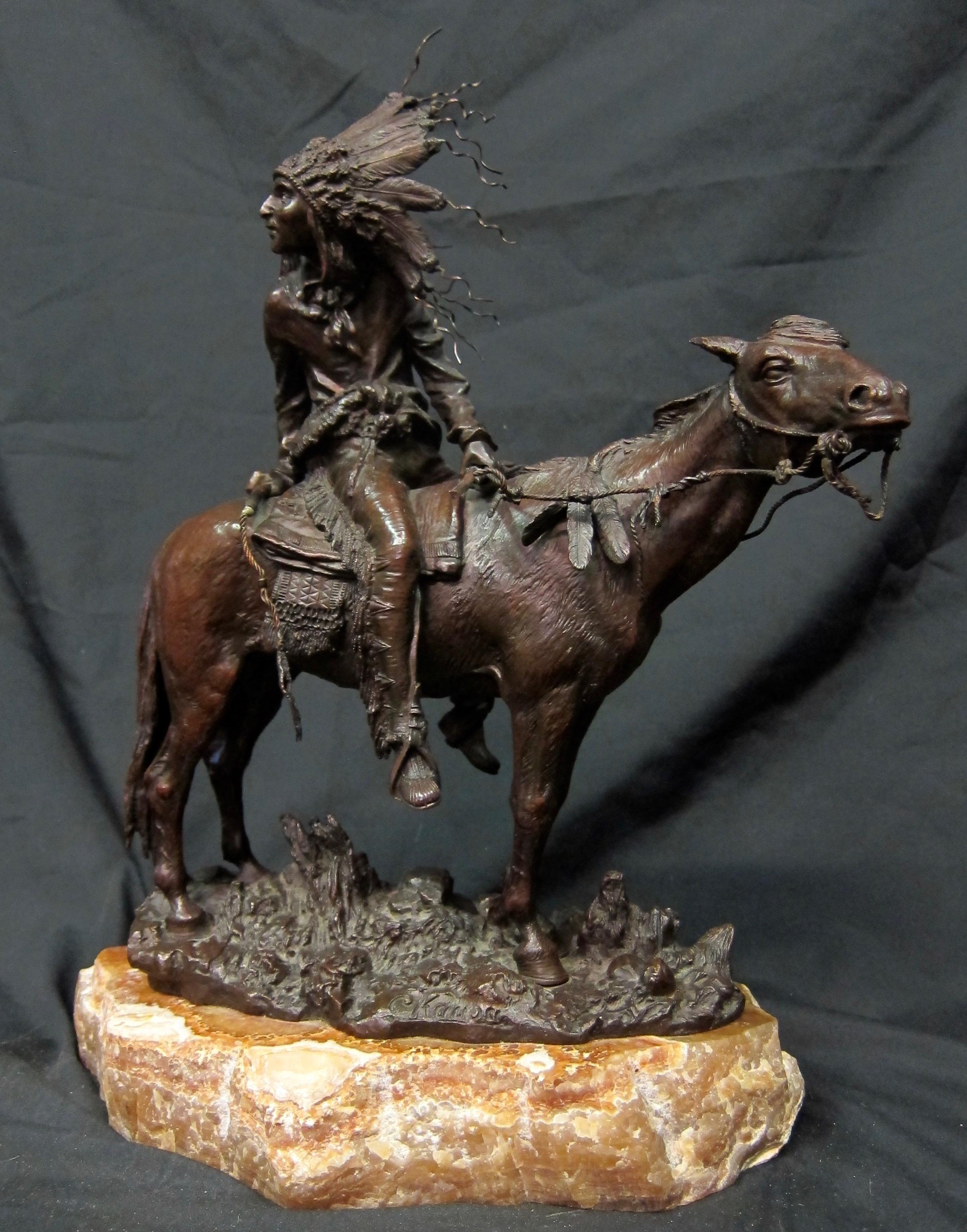 20th Century Vintage Carl Kauba Bronze, Indian Chief on Horseback