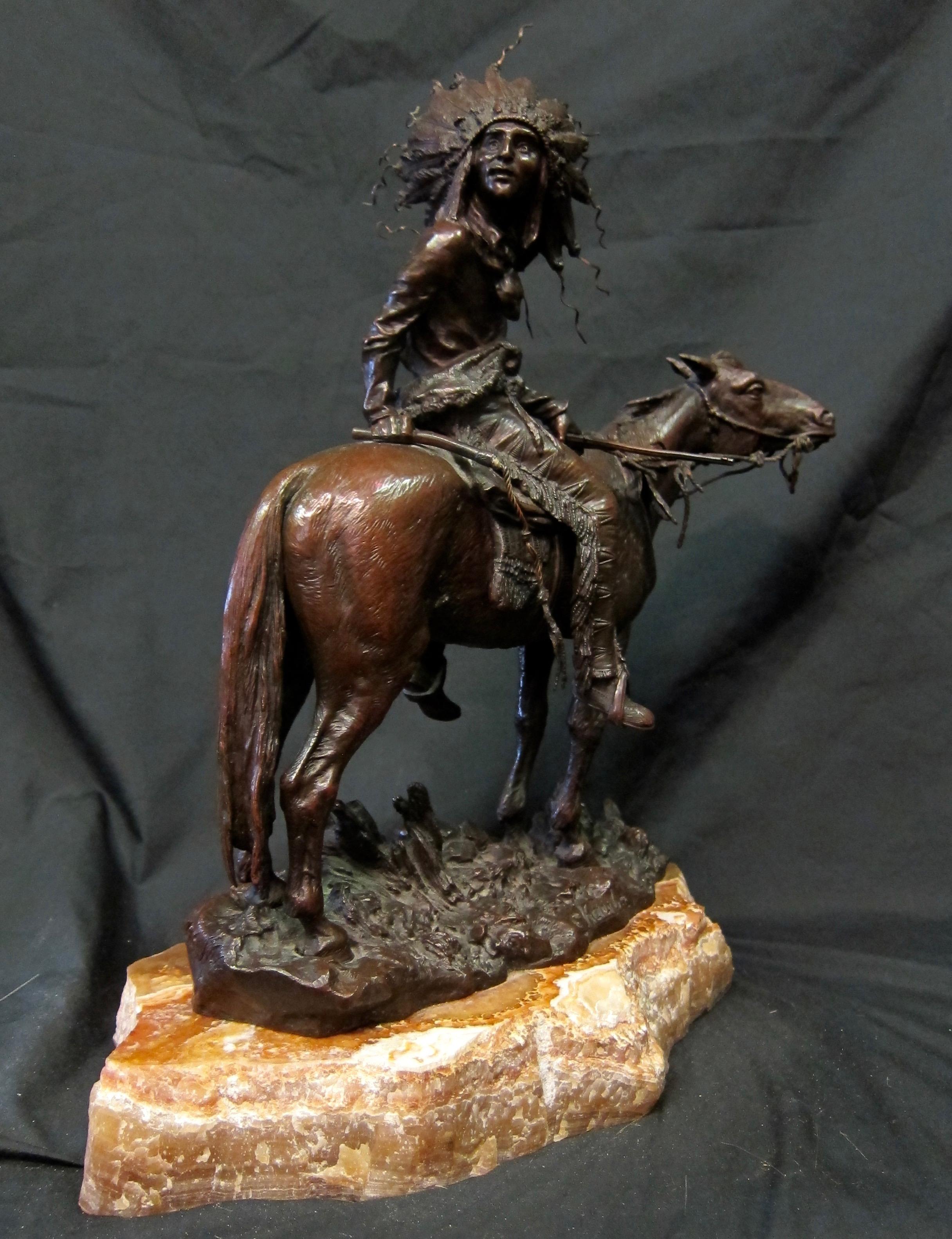 Marble Vintage Carl Kauba Bronze, Indian Chief on Horseback