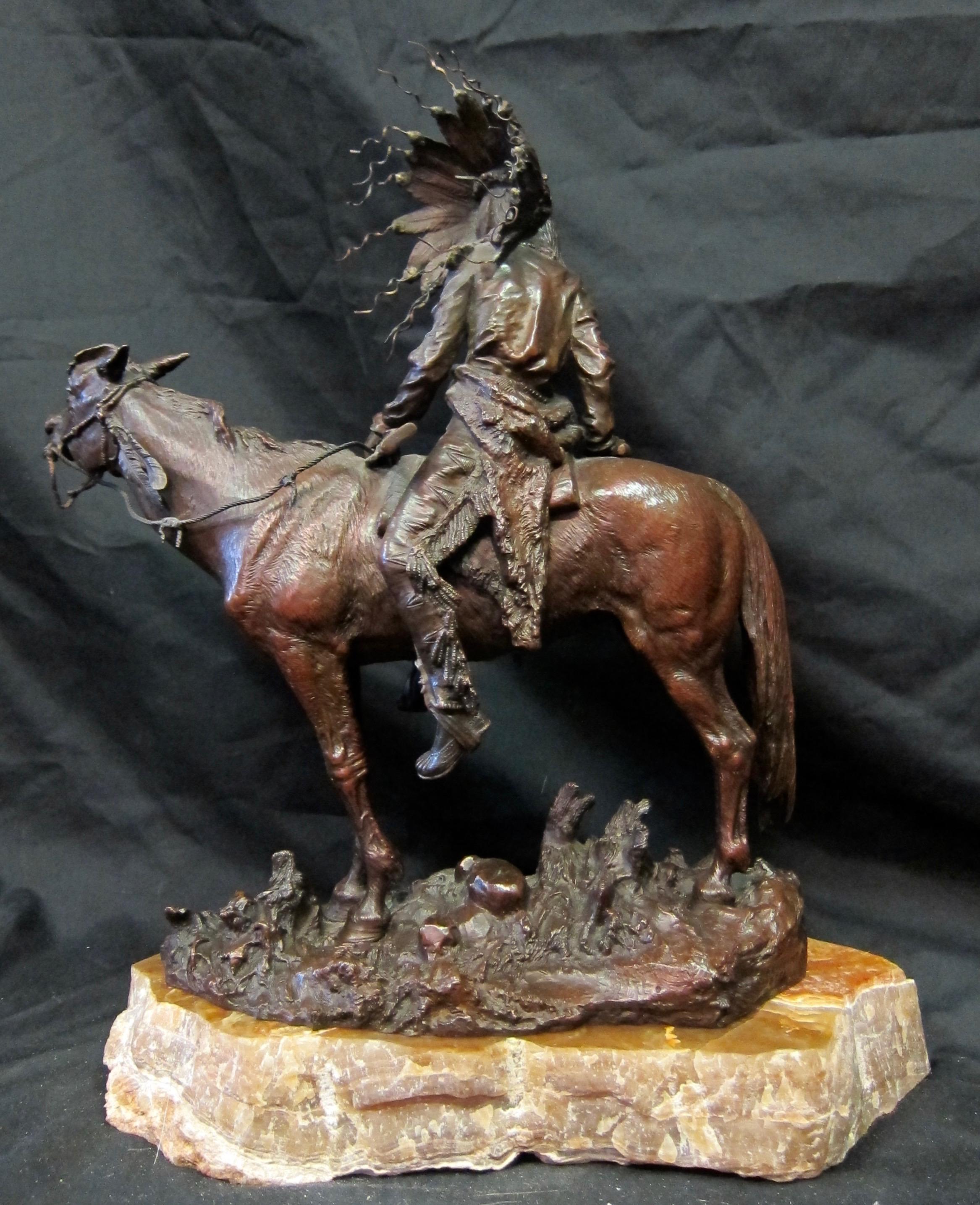Vintage Carl Kauba Bronze, Indian Chief on Horseback In Good Condition In Bronx, NY