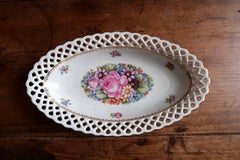 Vintage Carl Schumann Bavaria Reticulated Oval Dish Mixed Floral Bouquet - 2C134