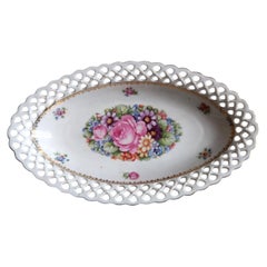 Vintage Carl Schumann Bavaria Reticulated Oval Dish Mixed Floral Bouquet - 2C134