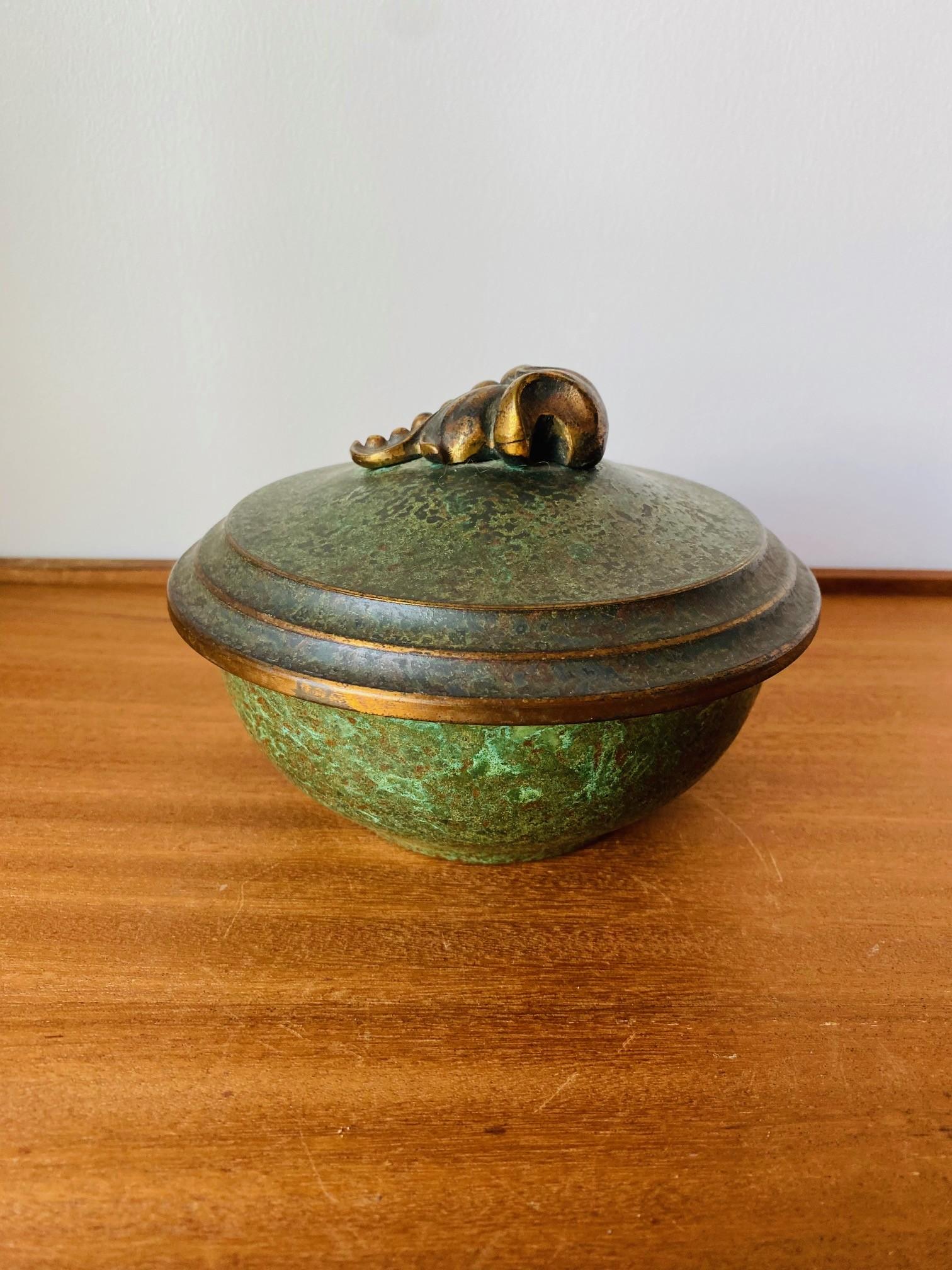 Danish Vintage Carl Sorensen Bronze Bowl With Sculptural Lid For Sale