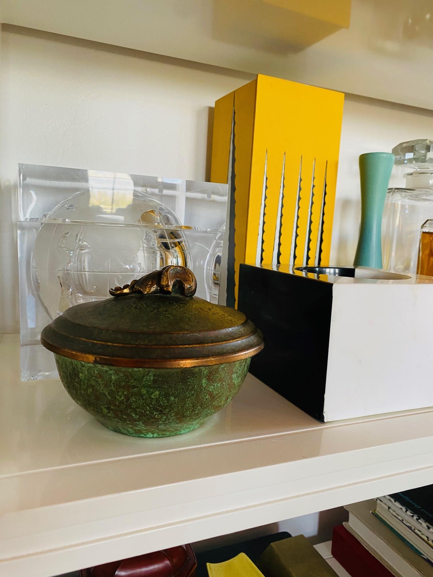 Vintage Carl Sorensen Bronze Bowl With Sculptural Lid For Sale 2