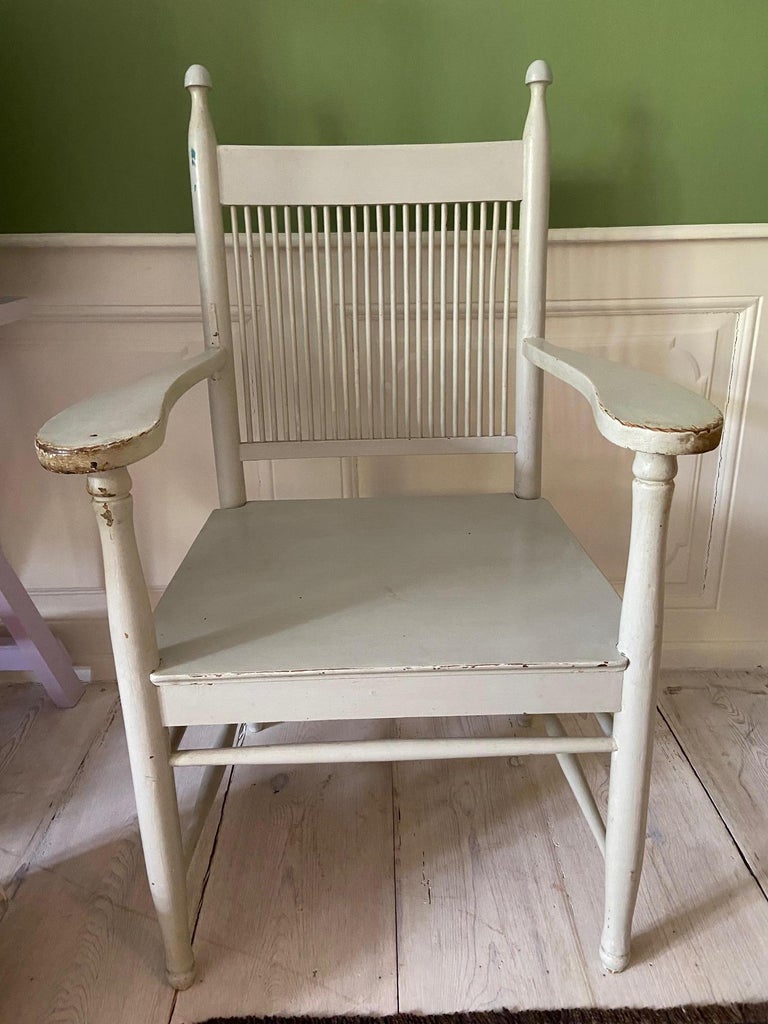 Swedish Vintage Carl Westman Grey Painted Wood Armchair, Sweden, Early 20th Century For Sale