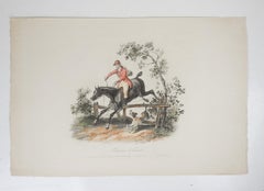 Vintage Carle Vernet Equestrian Black Horse Rider and Dog Aquatint