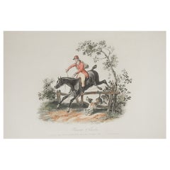 Vintage Carle Vernet Equestrian Black Horse Rider and Dog Aquatint