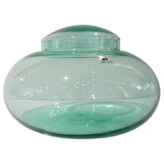 Vintage Carlo Moretti 1980 Round Apple Mint Murano Crystal Glass Bowl with Cover