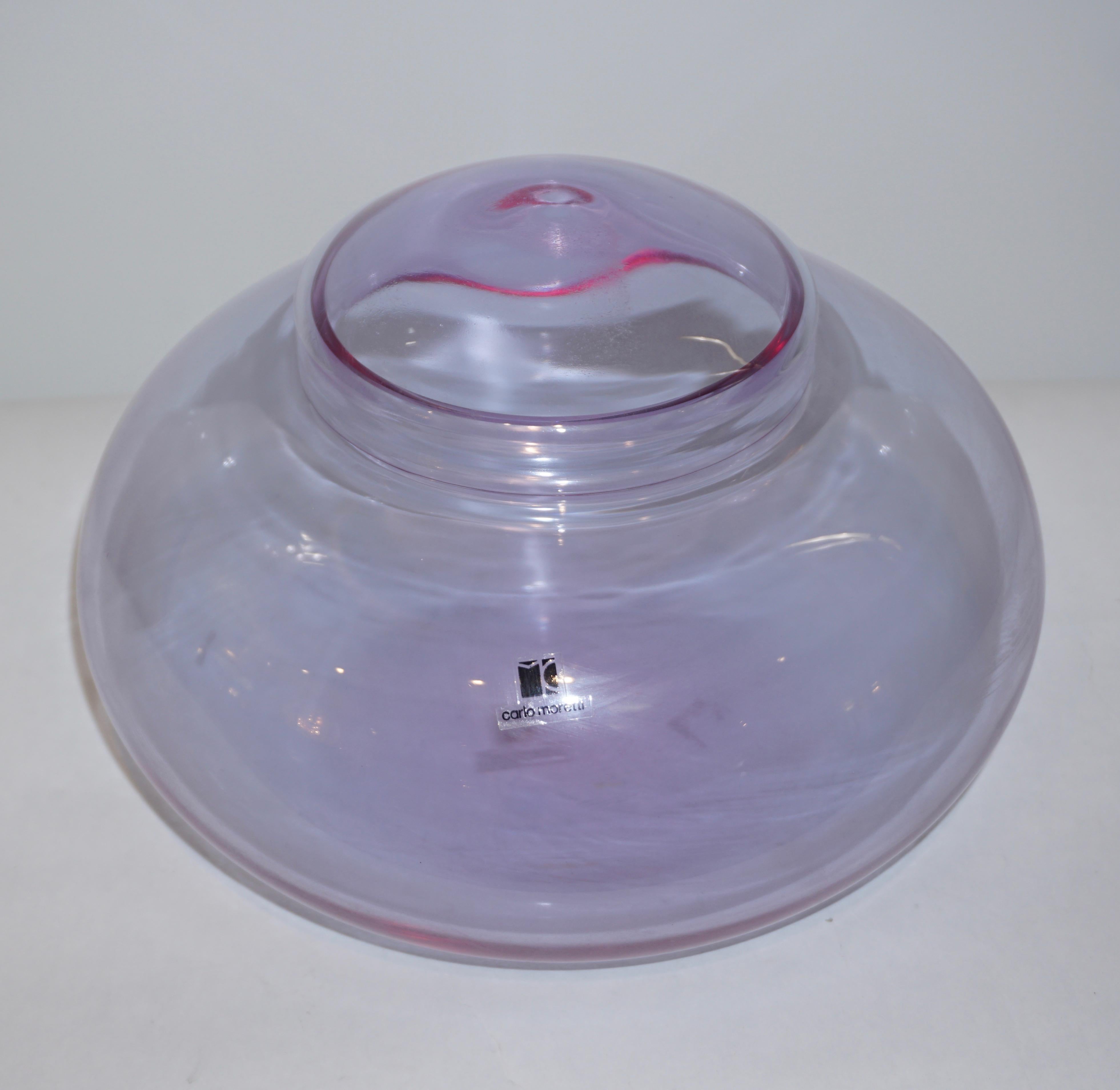 Organic Modern Vintage C. Moretti 1980s Alexandrite Amethyst Murano Crystal Glass Bowl & Cover