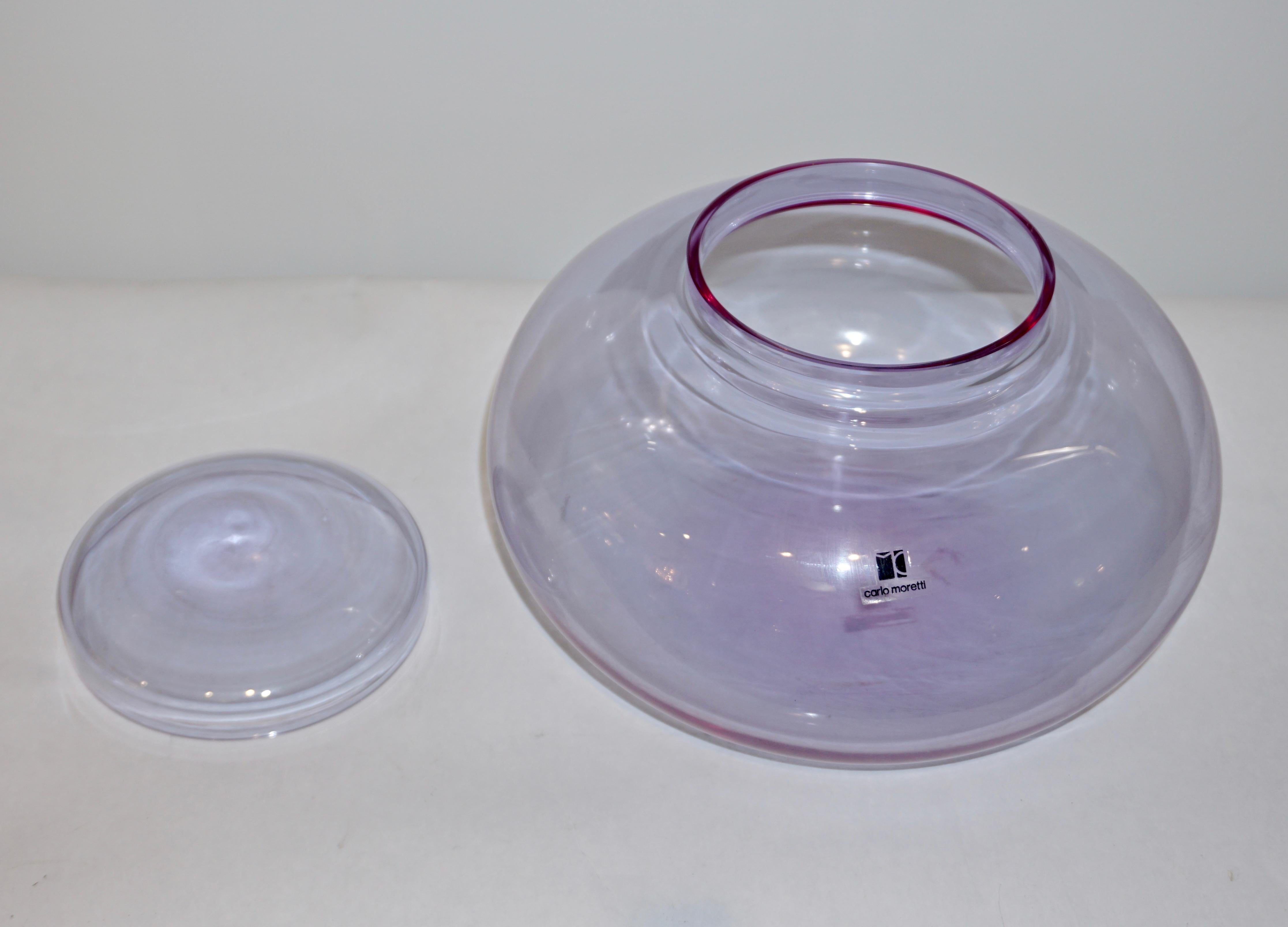 Vintage C. Moretti 1980s Alexandrite Amethyst Murano Crystal Glass Bowl & Cover In Excellent Condition In New York, NY