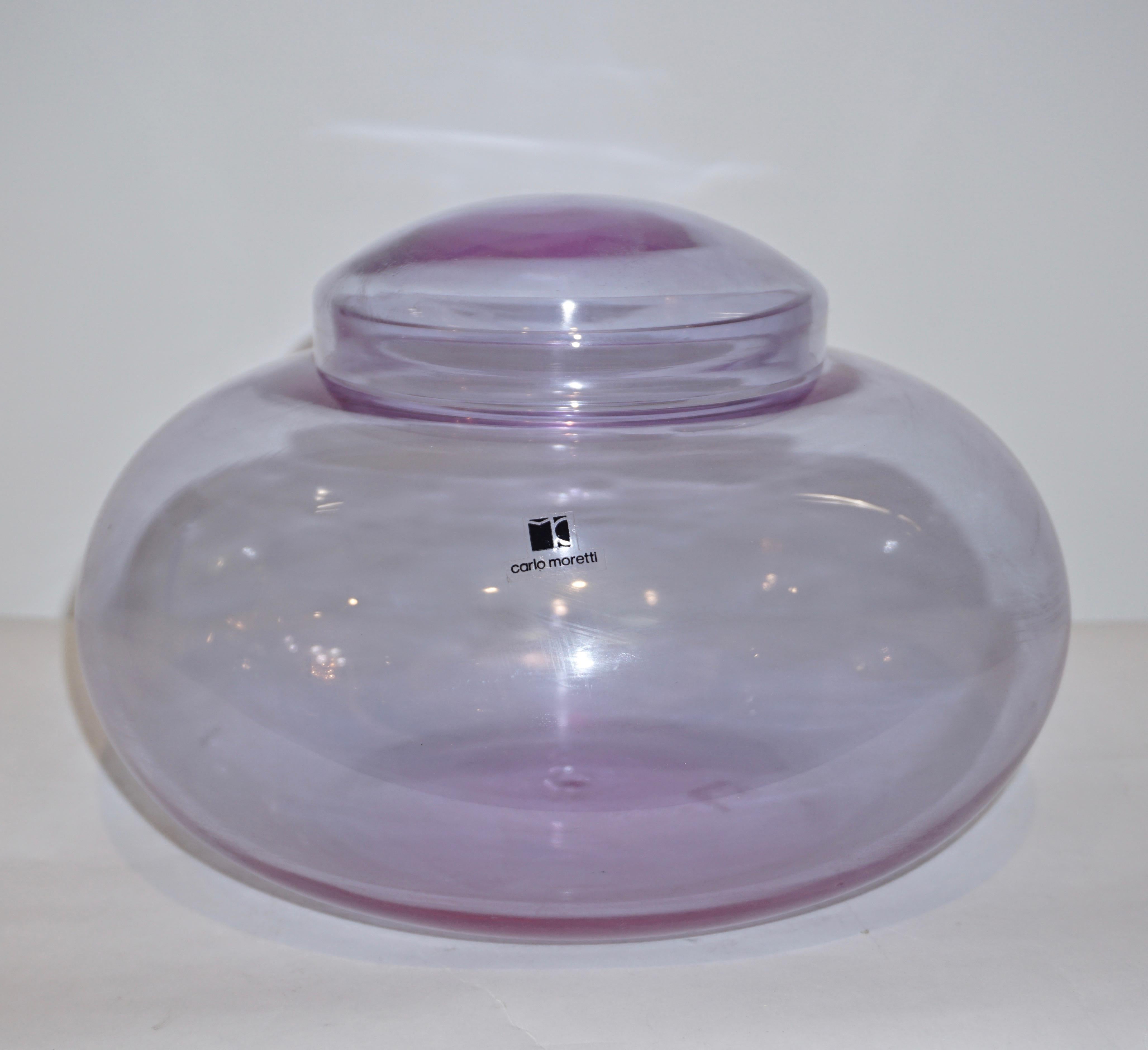 Late 20th Century Vintage C. Moretti 1980s Alexandrite Amethyst Murano Crystal Glass Bowl & Cover