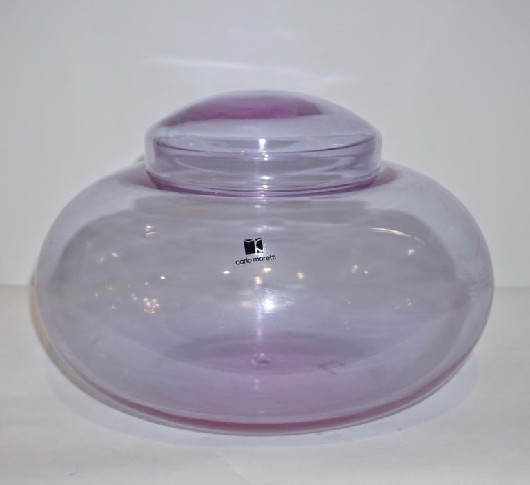 Late 20th Century Vintage C. Moretti 1980s Alexandrite Amethyst Murano Crystal Glass Bowl & Cover For Sale