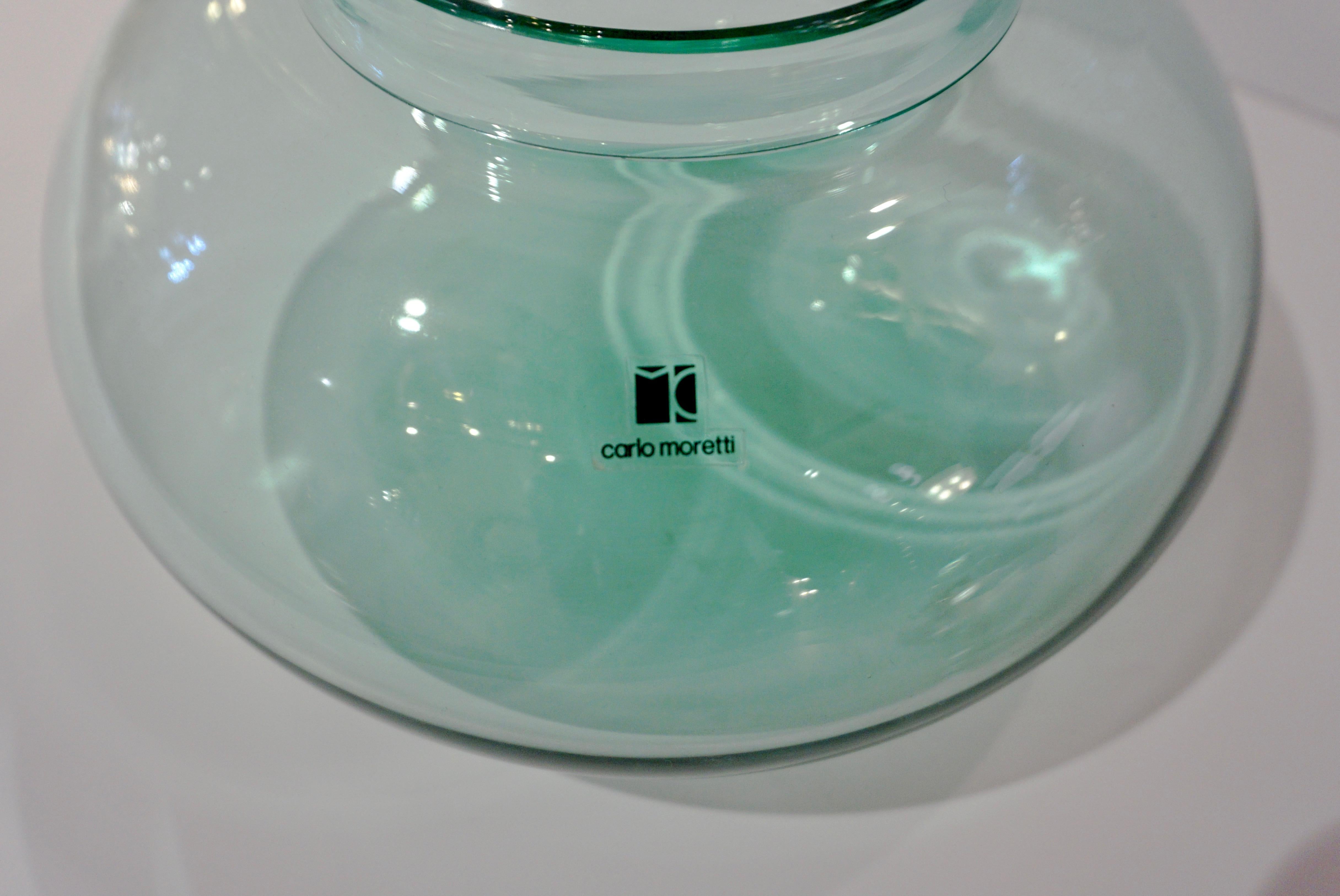 Italian Vintage Carlo Moretti 1980 Round Apple Mint Murano Crystal Glass Bowl with Cover For Sale