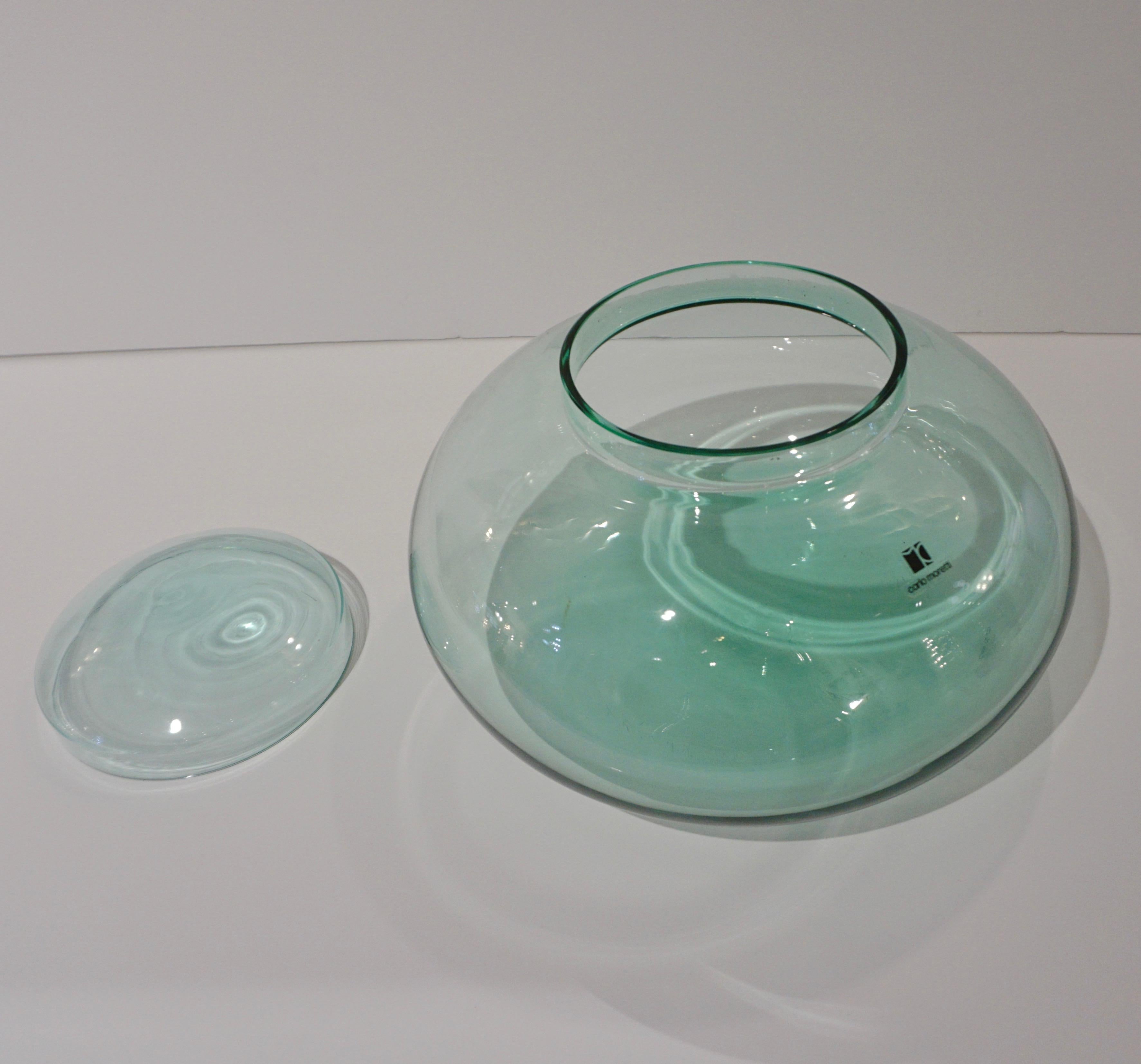 Fin du 20e siècle Boîte ronde en verre de Murano en cristal menthe et pomme de verre Carlo Moretti des années 1980 en vente