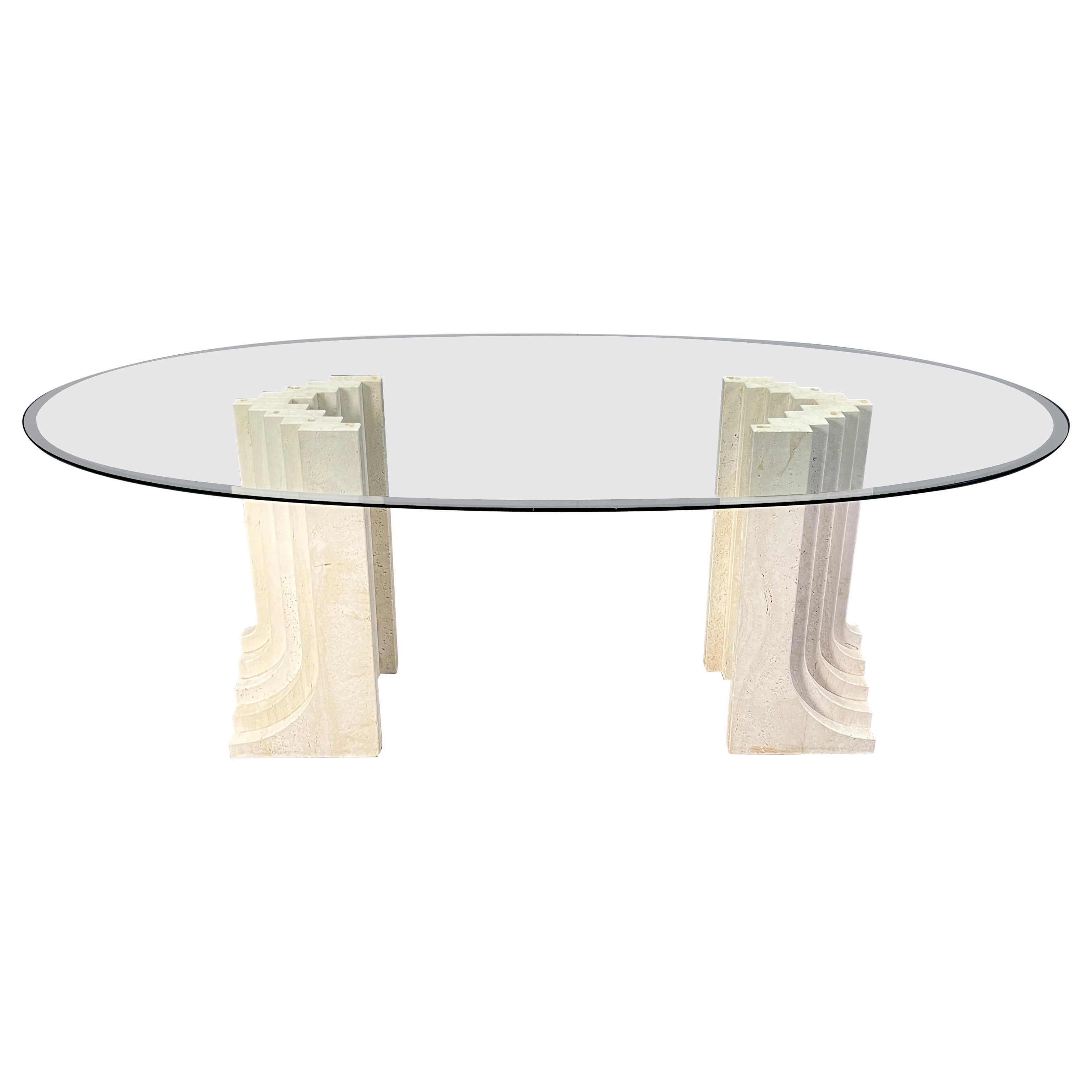 Mesa de comedor vintage de travertino estilo Carlo Scarpa, años 70