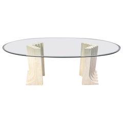 Mesa de comedor vintage de travertino estilo Carlo Scarpa, años 70