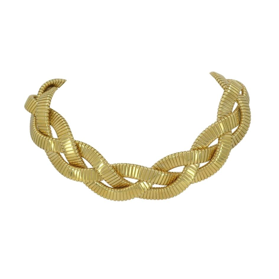 Vintage Carlo Weingrill 18k Gold Braided Tubogas Necklace In Good Condition For Sale In Beverly Hills, CA