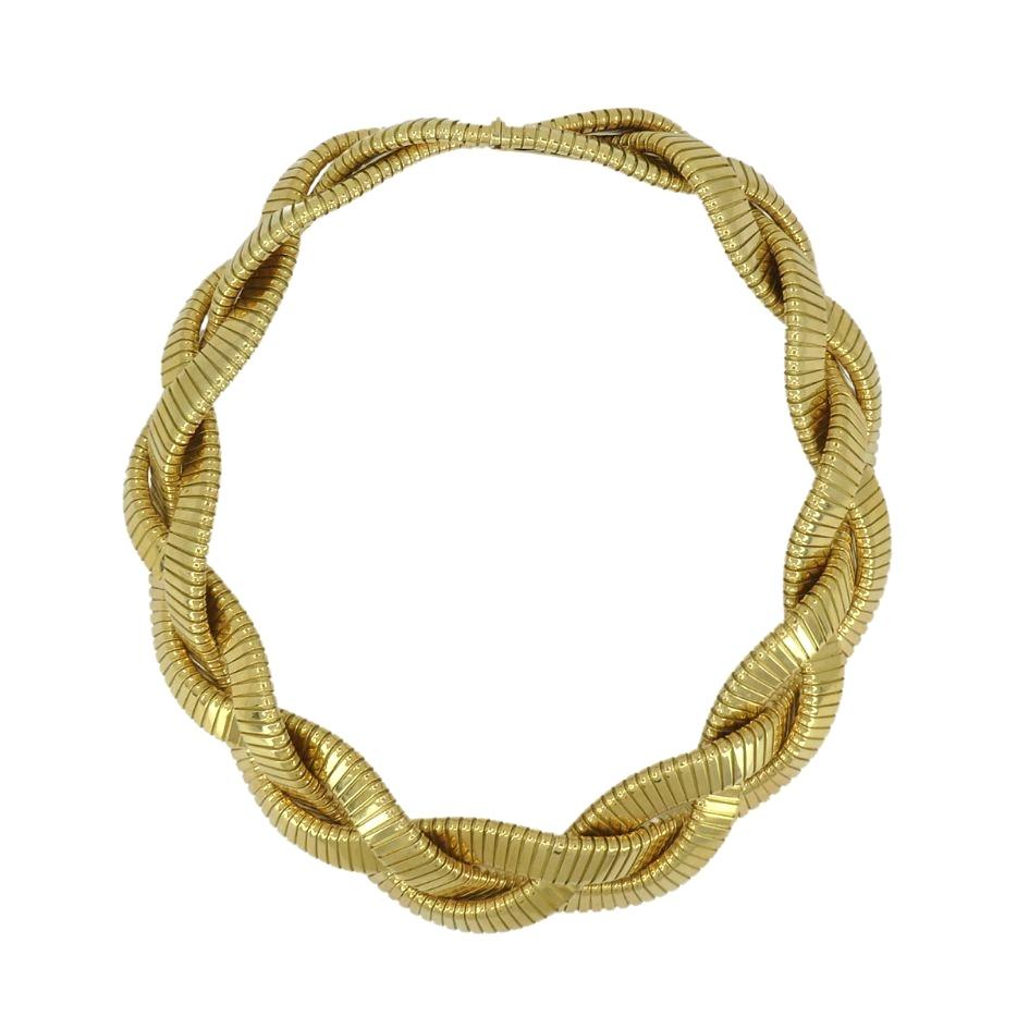 Women's Vintage Carlo Weingrill 18k Gold Braided Tubogas Necklace For Sale