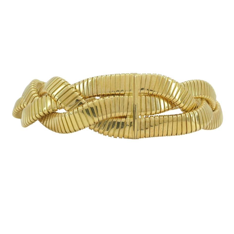 Vintage Carlo Weingrill 18k Gold Braided Tubogas Necklace For Sale 2