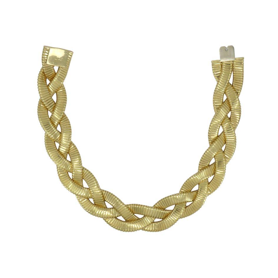 Vintage Carlo Weingrill 18k Gold Braided Tubogas Necklace For Sale 3
