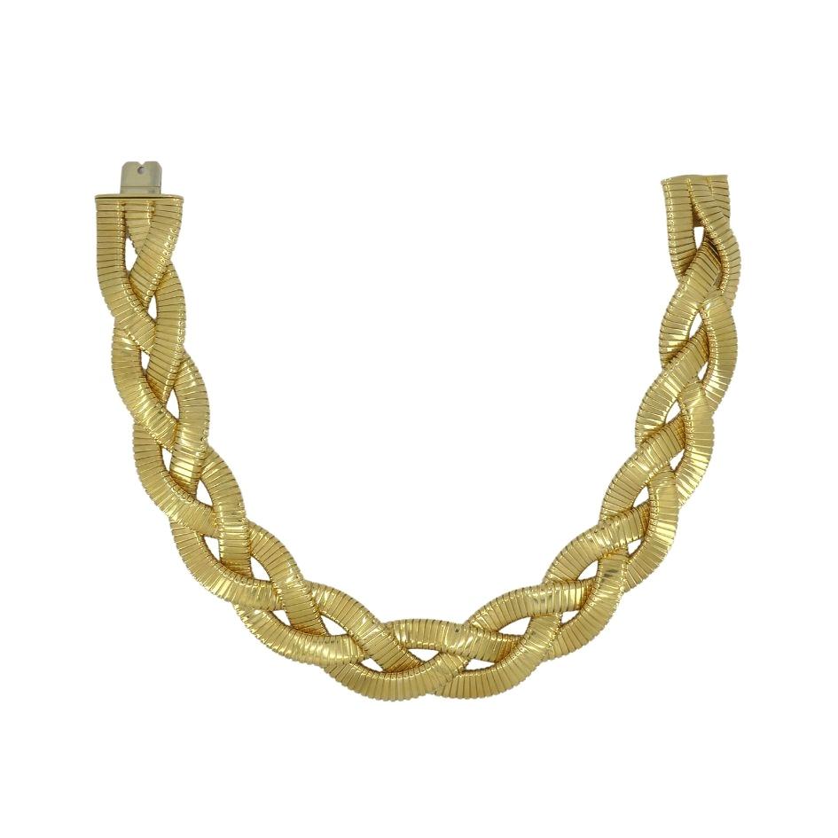 Vintage Carlo Weingrill 18k Gold Braided Tubogas Necklace For Sale 4