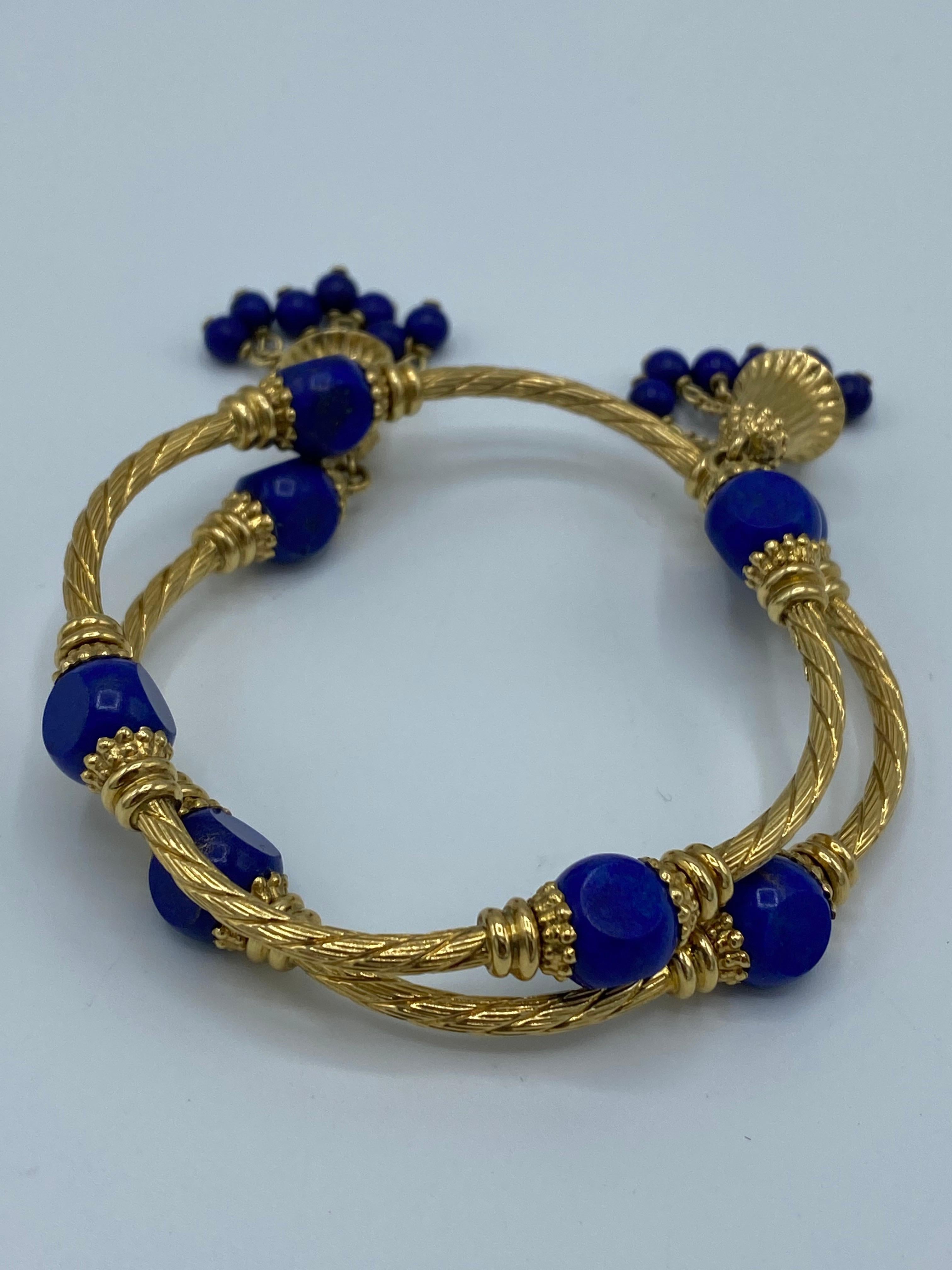 Vintage Carlo Weingrill Yellow Gold Sodalite Lapis Bangle Bracelet In Excellent Condition In Beverly Hills, CA