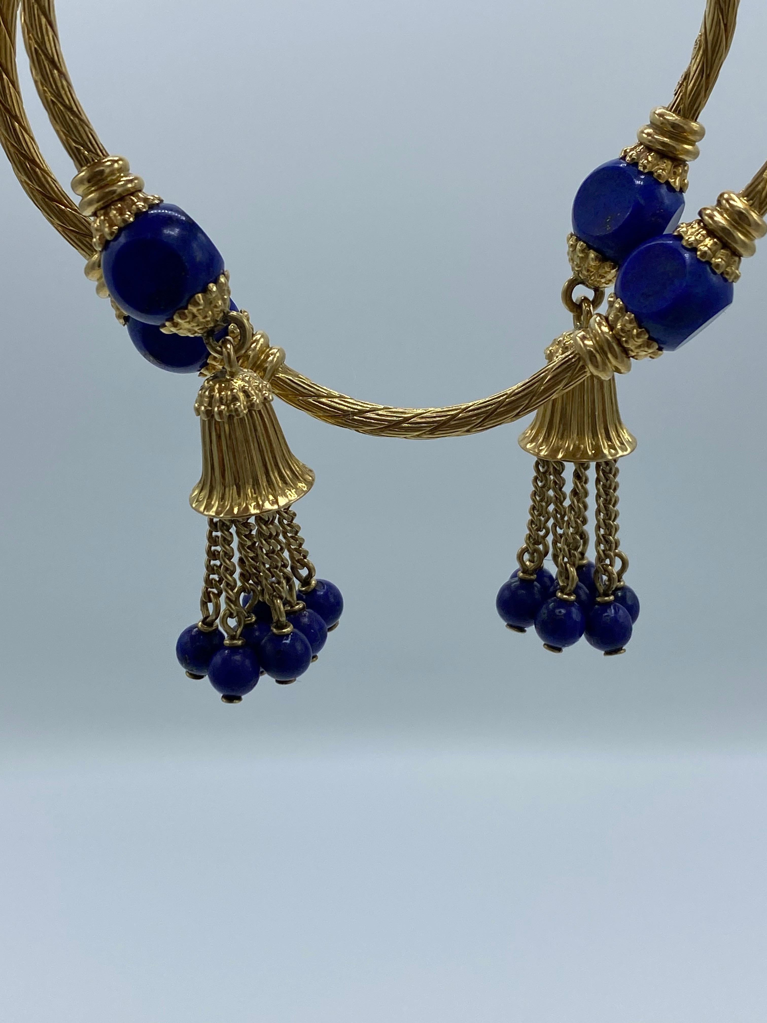Women's or Men's Vintage Carlo Weingrill Yellow Gold Sodalite Lapis Bangle Bracelet