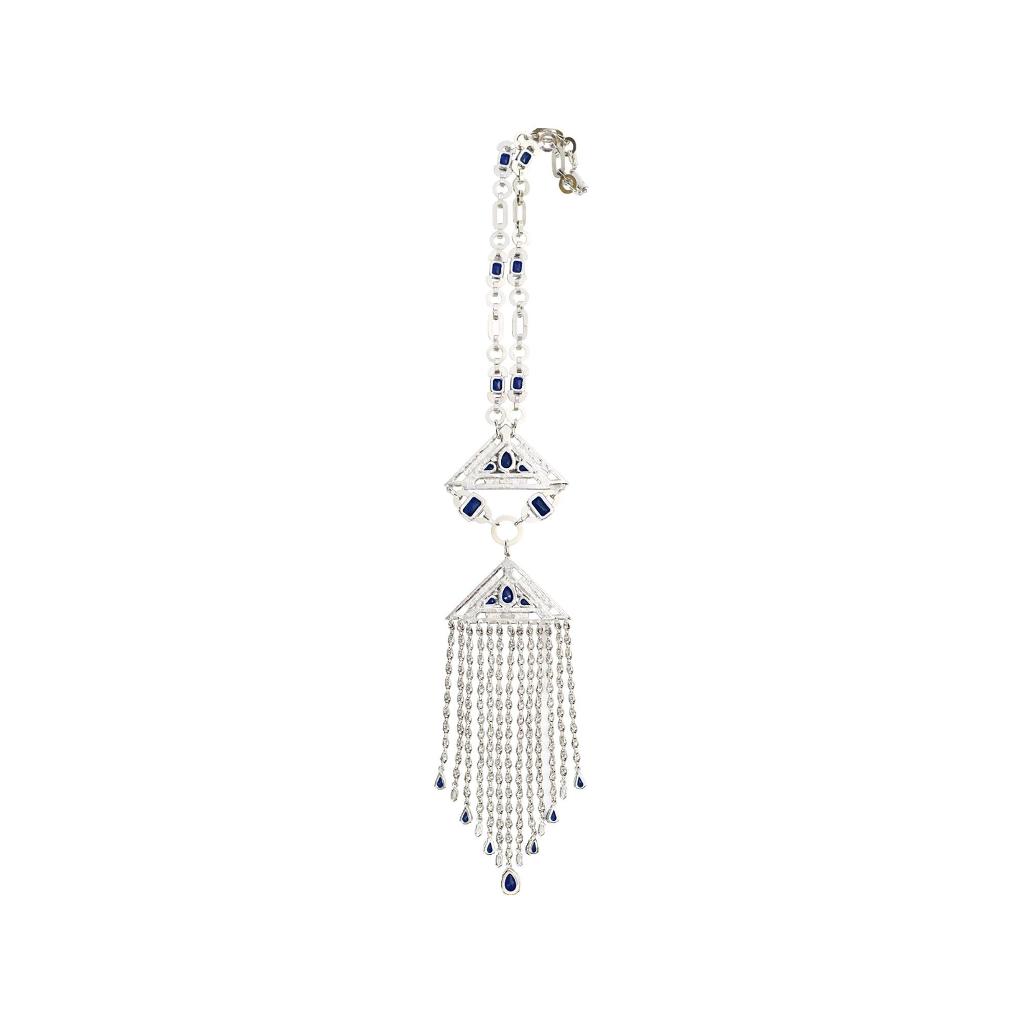 Carlo Zini, collier pendentif vintage en diamants et cabochons bleus, années 2000 en vente 6