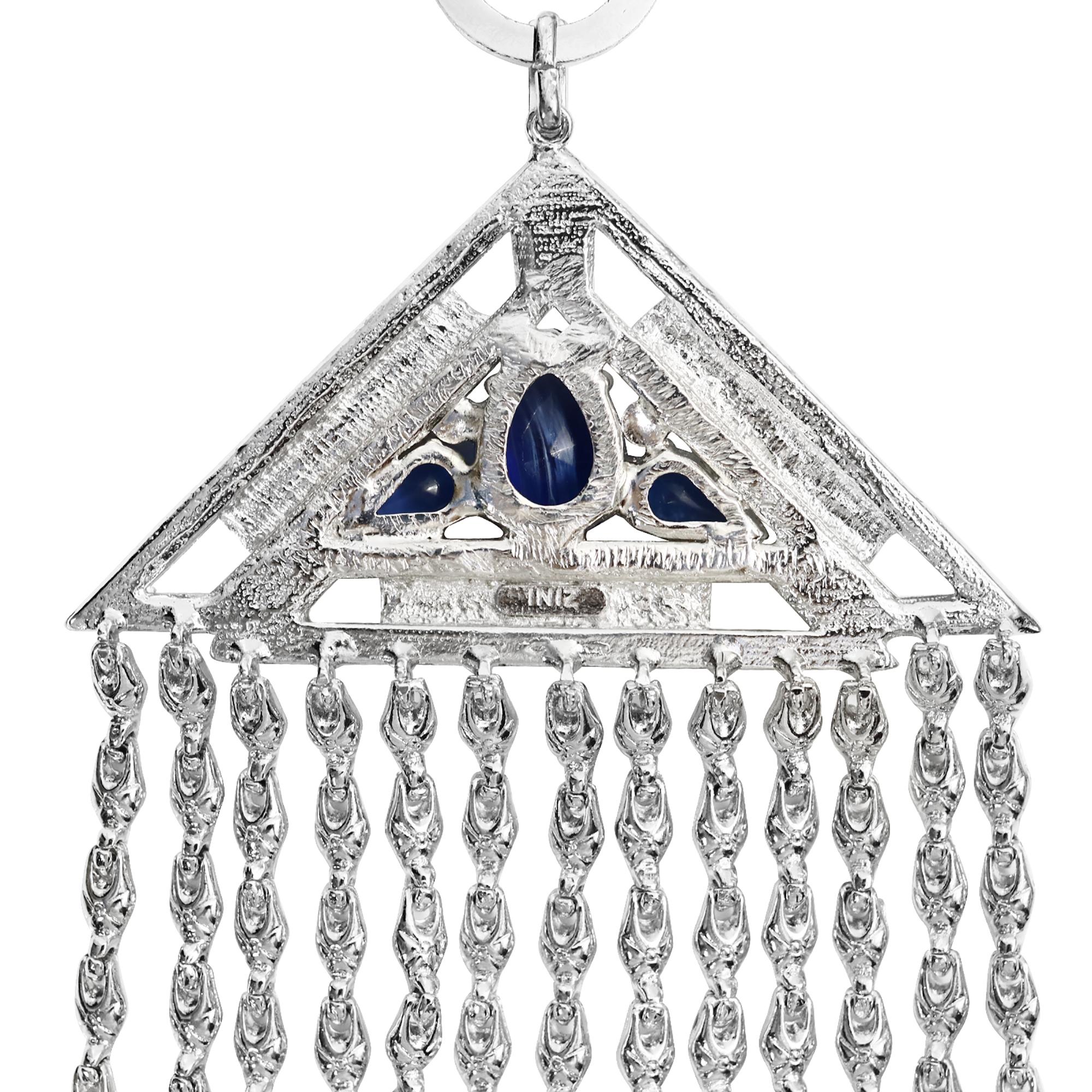 Carlo Zini, collier pendentif vintage en diamants et cabochons bleus, années 2000 en vente 7