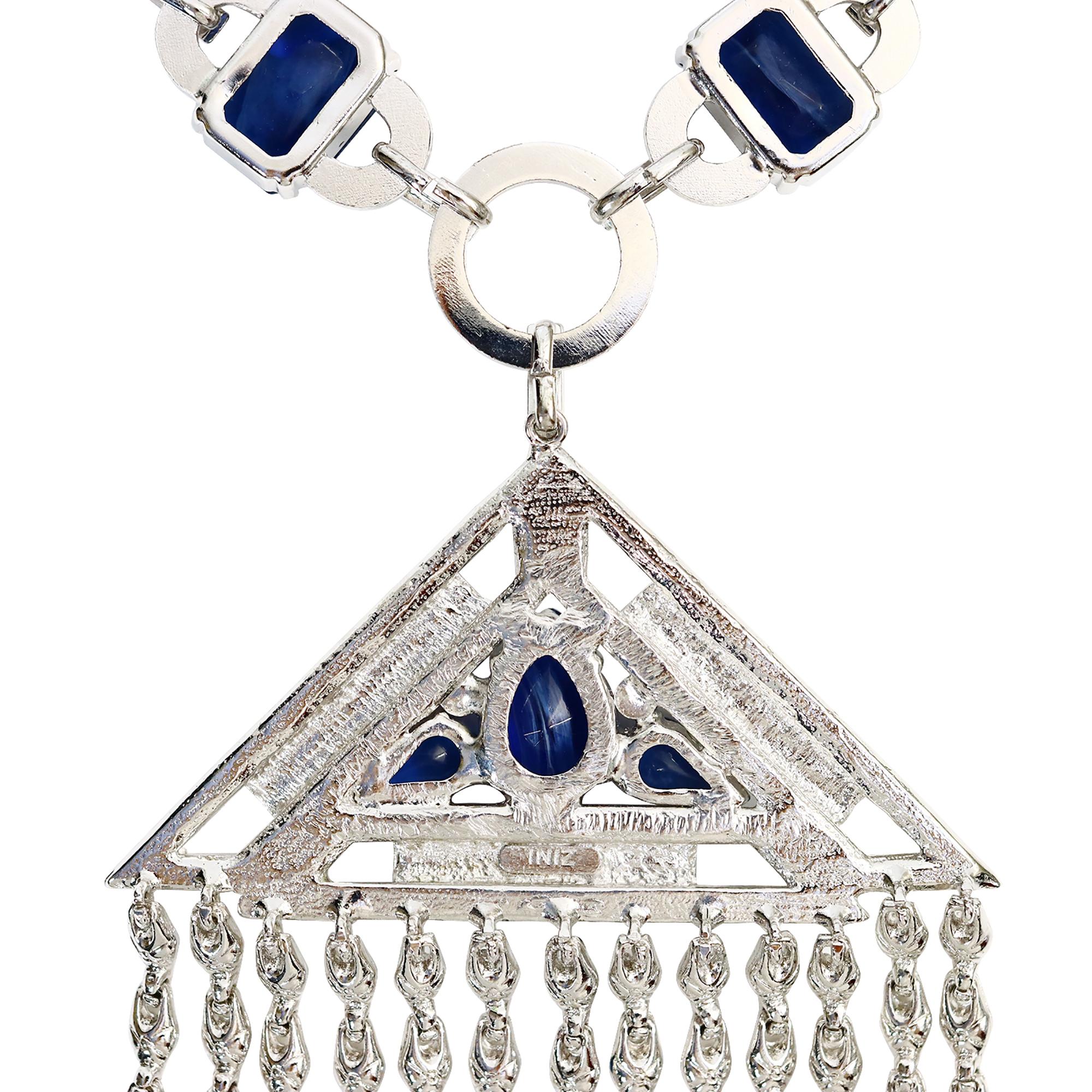 Carlo Zini, collier pendentif vintage en diamants et cabochons bleus, années 2000 en vente 9