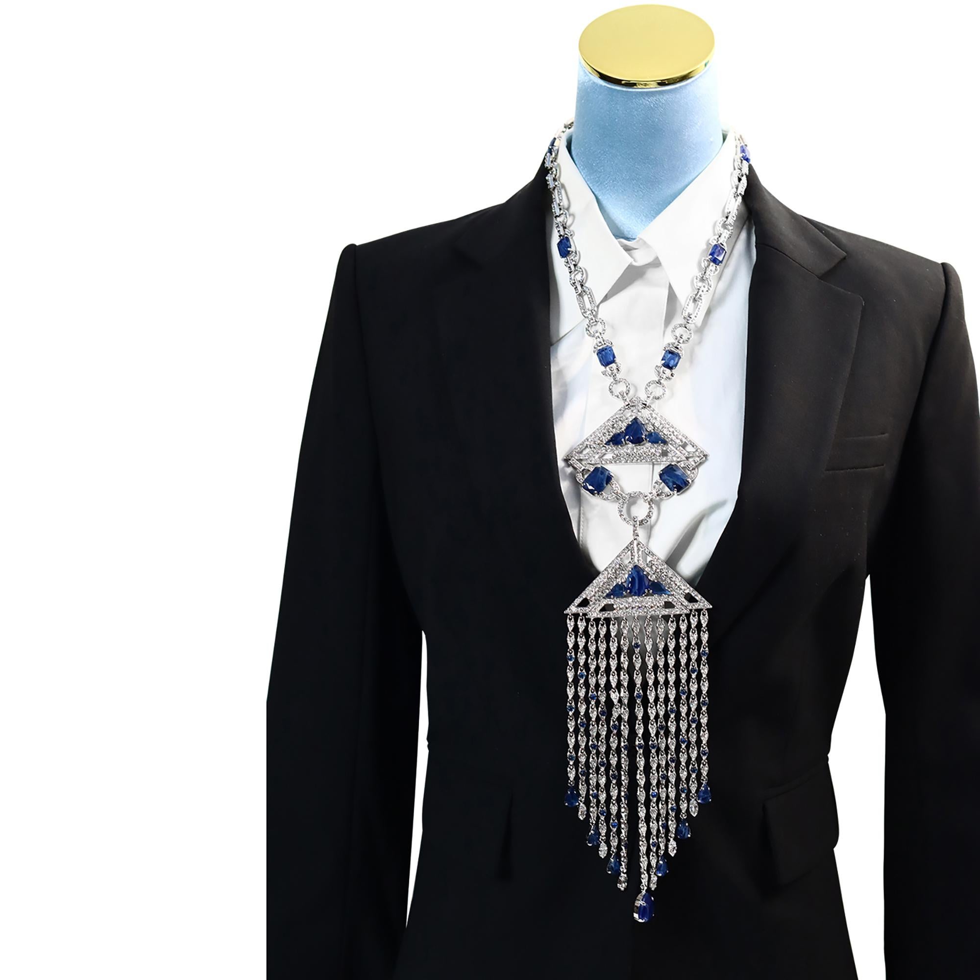 Carlo Zini, collier pendentif vintage en diamants et cabochons bleus, années 2000 Bon état - En vente à New York, NY
