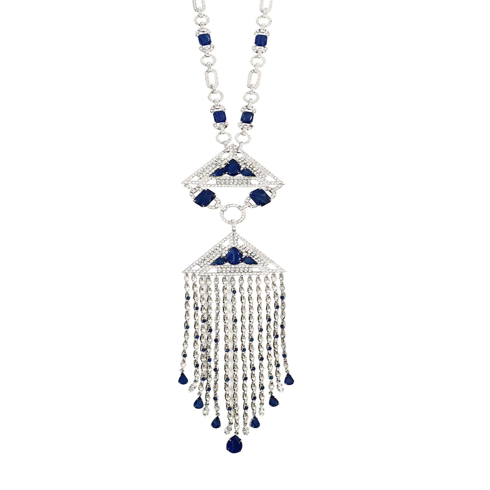 Carlo Zini, collier pendentif vintage en diamants et cabochons bleus, années 2000 Unisexe en vente