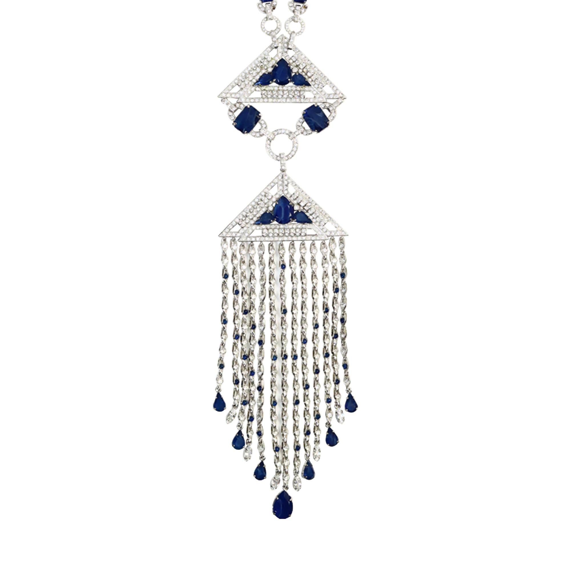 Carlo Zini, collier pendentif vintage en diamants et cabochons bleus, années 2000 en vente 2