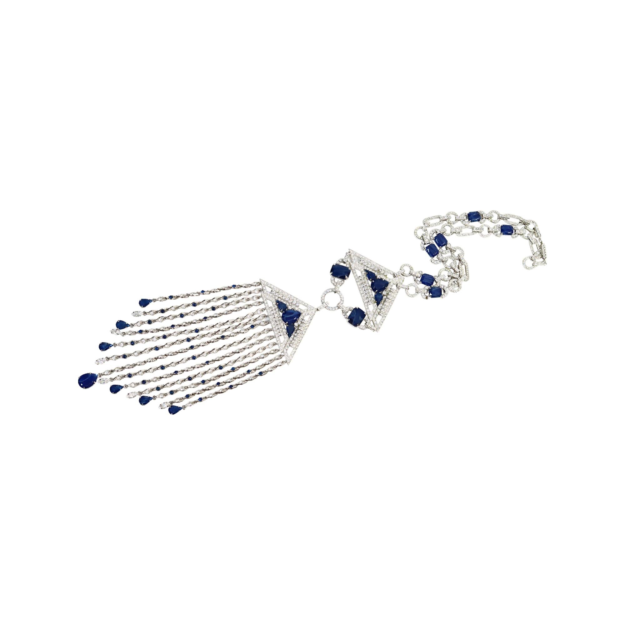Carlo Zini, collier pendentif vintage en diamants et cabochons bleus, années 2000 en vente 3
