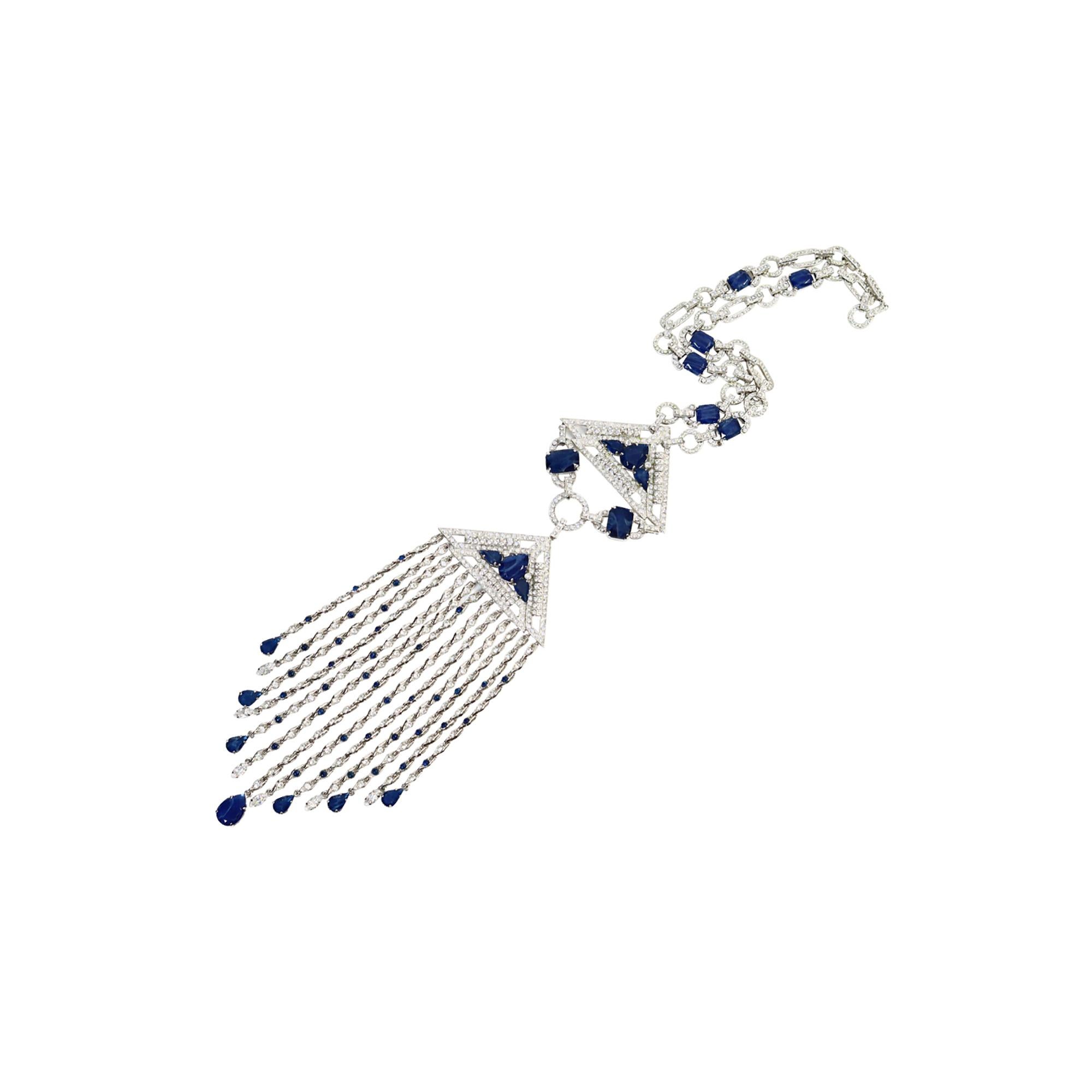 Carlo Zini, collier pendentif vintage en diamants et cabochons bleus, années 2000 en vente 4