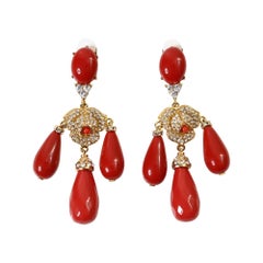 Vintage Carlo Zini Red Diamante Dangle Earrings, Circa 1990s