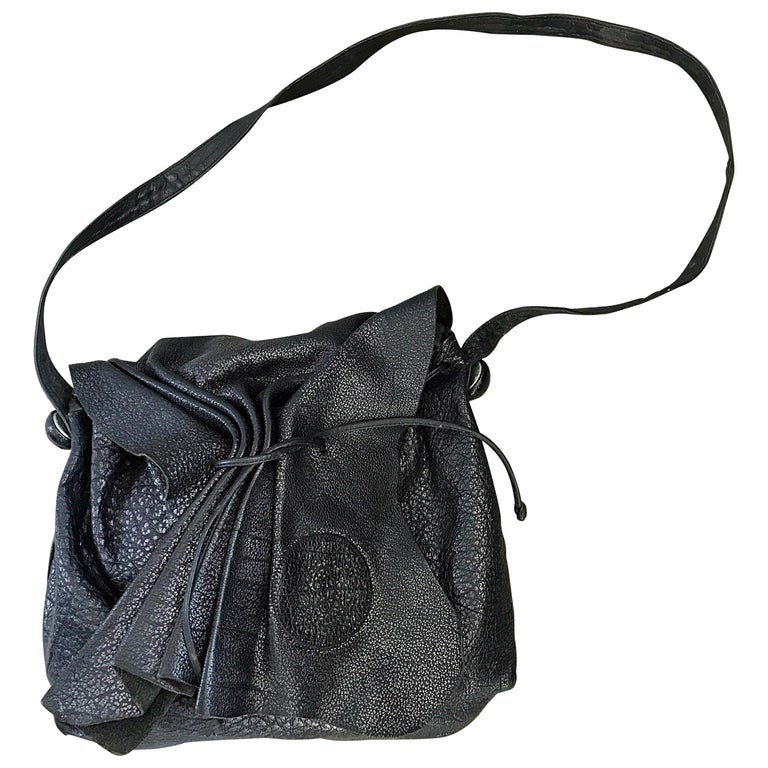 Vintage Carlos Falchi Black Buffalo Leather Shoulder Bag Or Crossbody Purse For Sale At 1stdibs