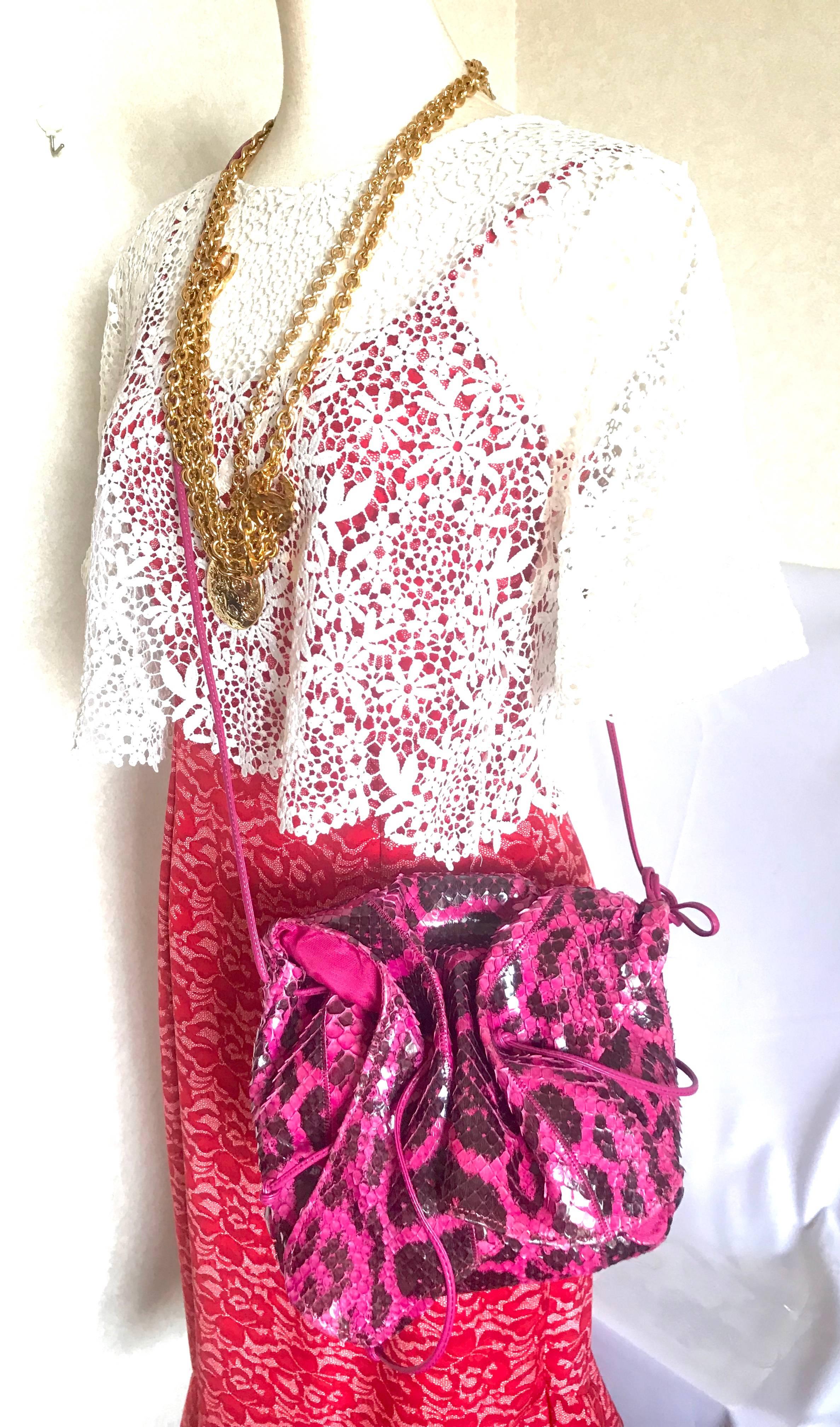 Carlos Falchi Vintage genuine pink and black combo snakeskin shoulder bag  6