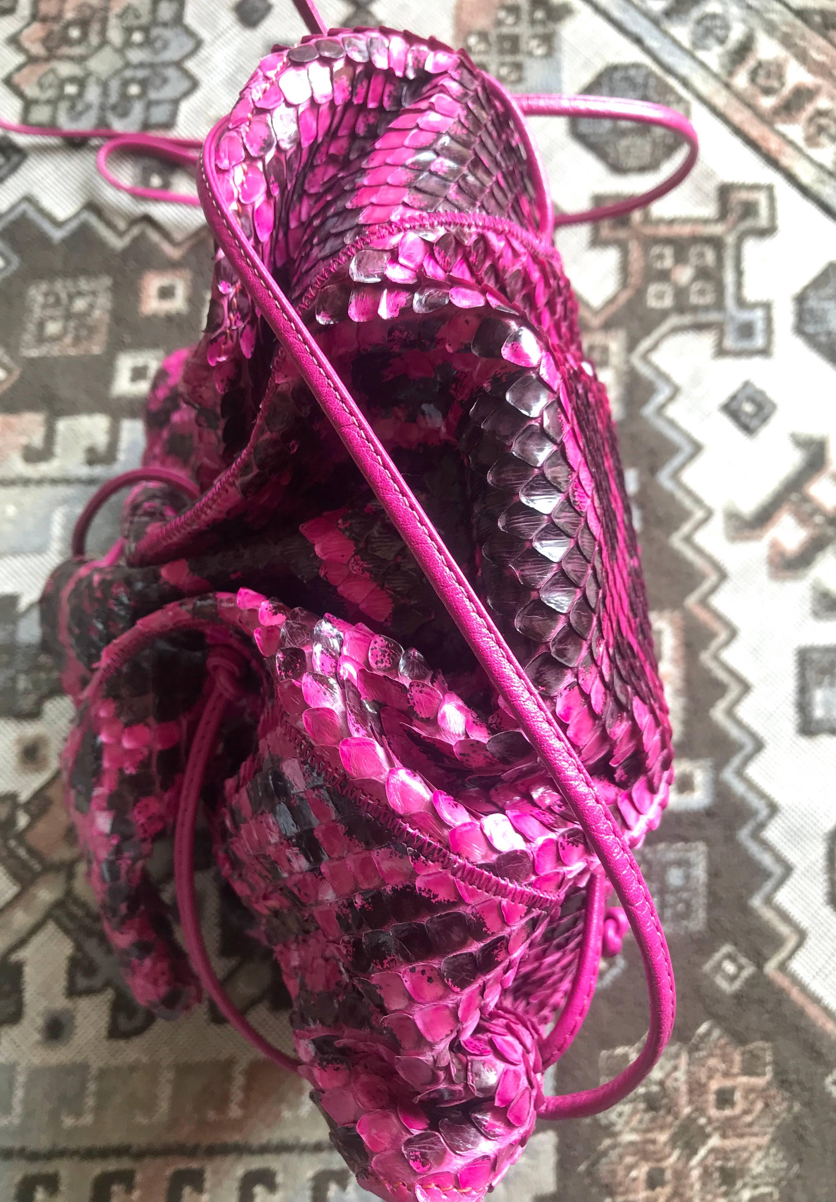 Carlos Falchi Vintage genuine pink and black combo snakeskin shoulder bag  2