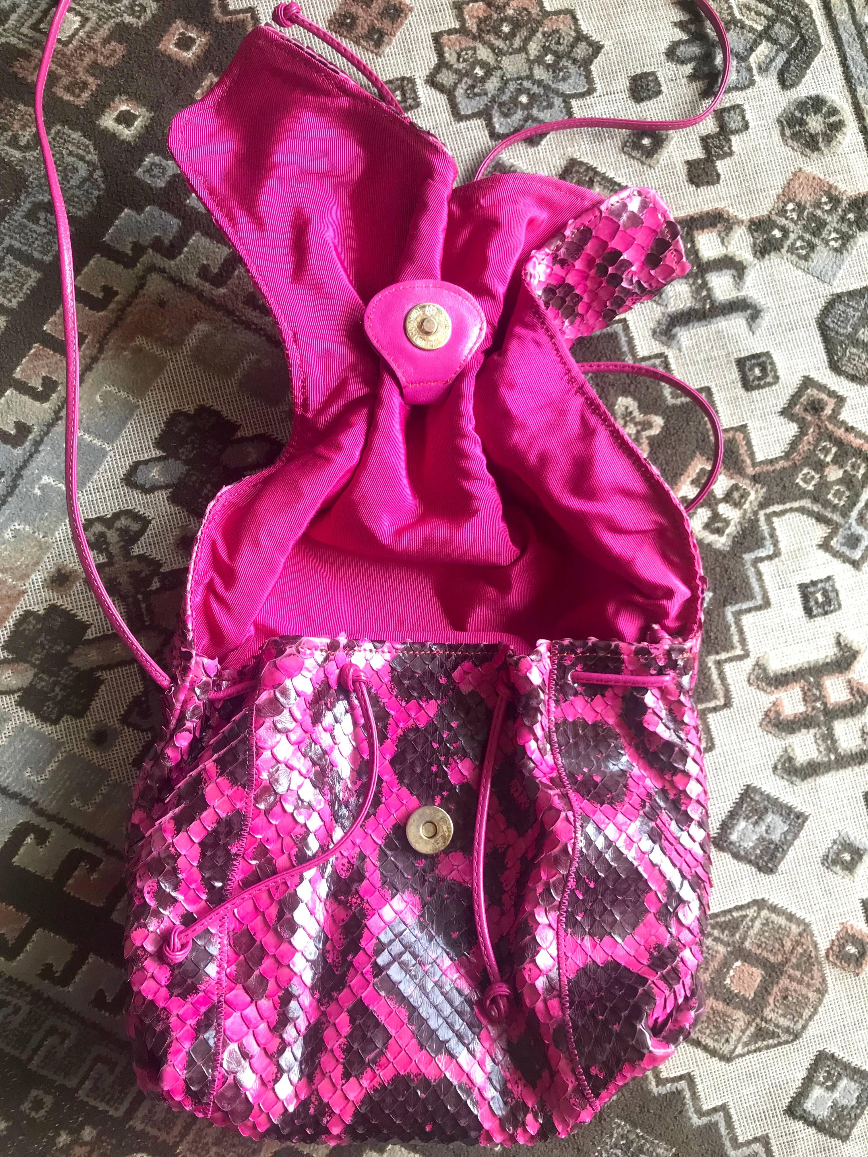Carlos Falchi Vintage genuine pink and black combo snakeskin shoulder bag  3