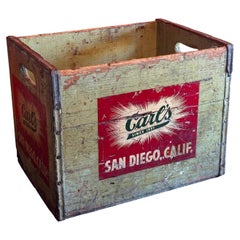 Vintage Carl's San Diego Wooden Beverage Crate, California Advertising, 1940s