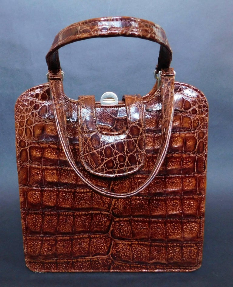 Vintage Carmel Crocodile Skin Handbag For Sale at 1stDibs