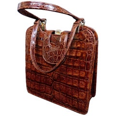 Vintage Carmel Crocodile Skin Handbag