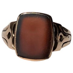 Vintage Carnelian and 18 Carat Rose Gold Signet Ring