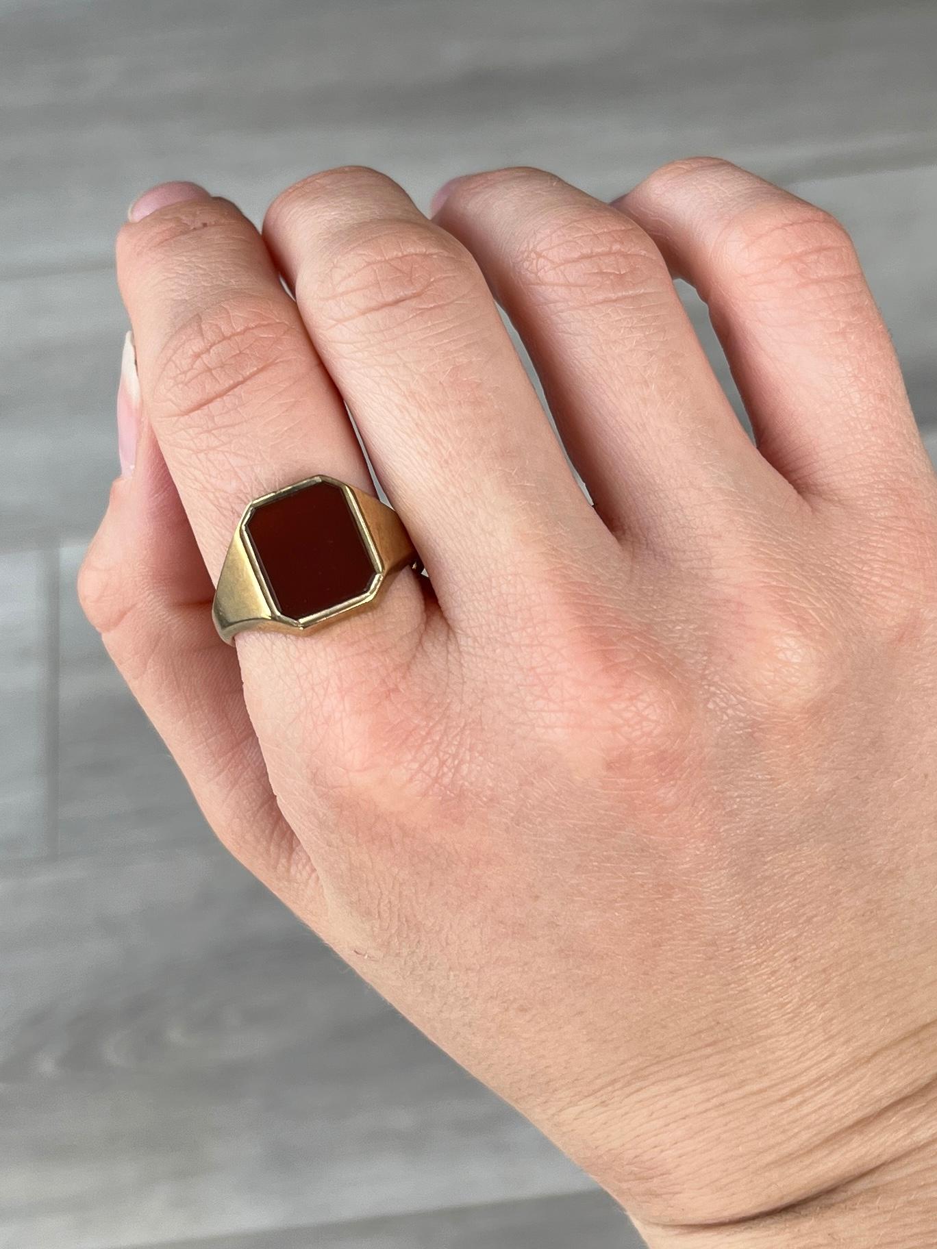 Uncut Vintage Carnelian and 9 Carat Gold Signet Ring