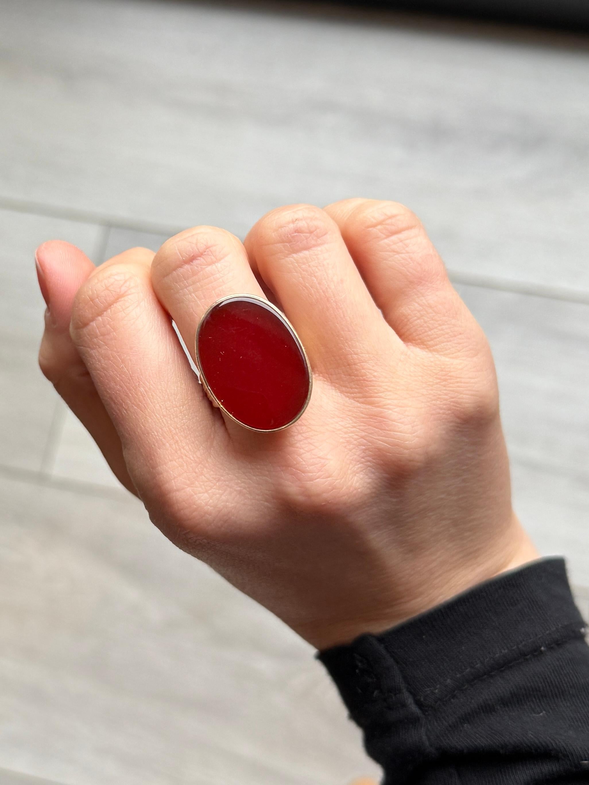 Oval Cut Vintage Carnelian and 9 Carat Gold Signet Ring