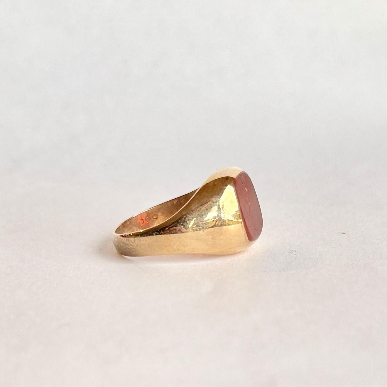 da uomo o donna Anello con corniola e oro a 9 carati d'epoca in vendita