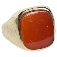 Vintage Carnelian and 9 Carat Gold Signet Ring