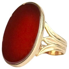 Vintage Carnelian and 9 Carat Gold Signet Ring