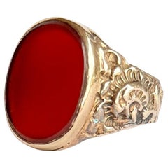 Bague signet vintage en cornaline et or 9 carats