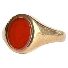 Bague signet vintage en cornaline et or 9 carats